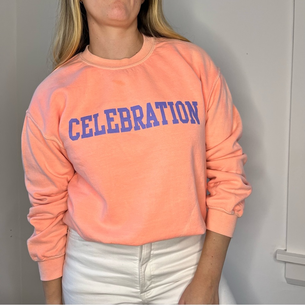 Neon Sweatshirt with Celebration Printed Graphic Lettering